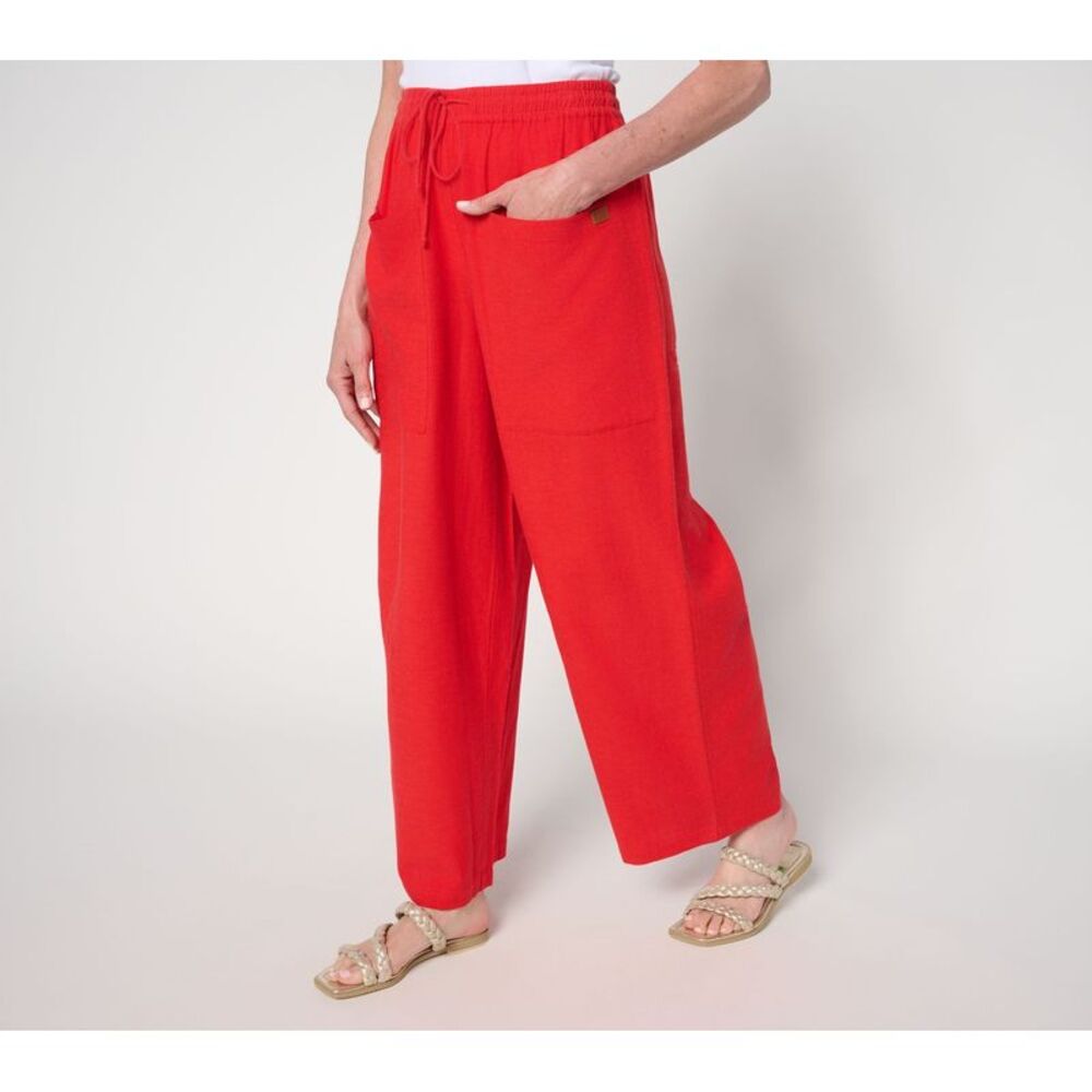 Peace Love World Women's Petite Pants 2XP Boheme Linen Blend Liz Red